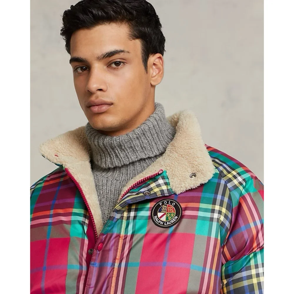 Polo Ralph Lauren Puffer Coat Reversible Sun Valley Jacket Mens L Multi Check